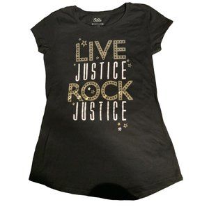 Justice Girls Black Shirt “LIVE JUSTICE ROCK JUSTICE” SIZE 10